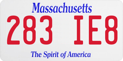 MA license plate 283IE8