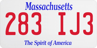 MA license plate 283IJ3