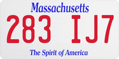 MA license plate 283IJ7