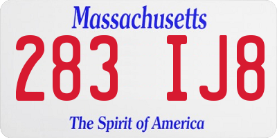 MA license plate 283IJ8