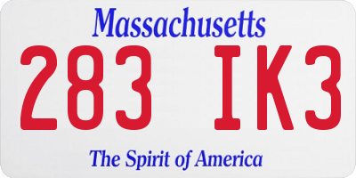 MA license plate 283IK3