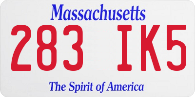 MA license plate 283IK5