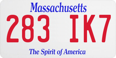 MA license plate 283IK7