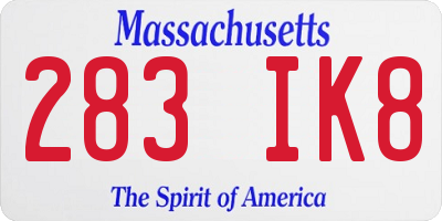 MA license plate 283IK8