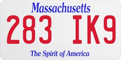 MA license plate 283IK9