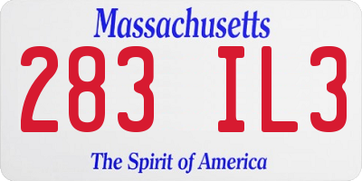MA license plate 283IL3