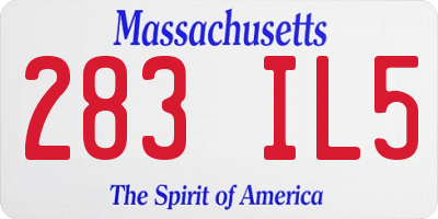 MA license plate 283IL5