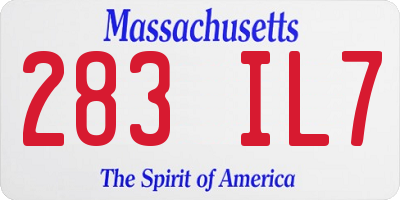 MA license plate 283IL7