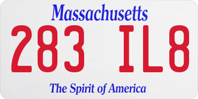 MA license plate 283IL8