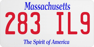MA license plate 283IL9
