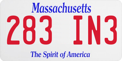 MA license plate 283IN3
