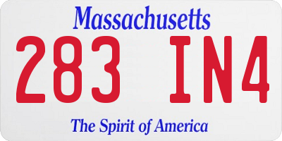 MA license plate 283IN4