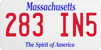 MA license plate 283IN5