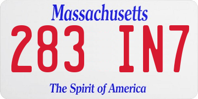 MA license plate 283IN7