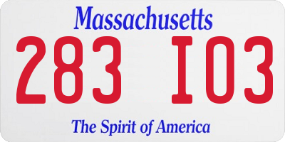 MA license plate 283IO3