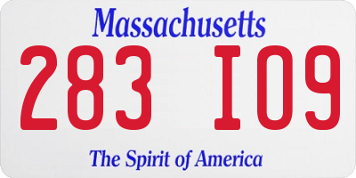 MA license plate 283IO9