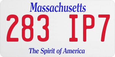 MA license plate 283IP7