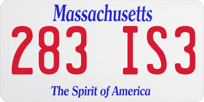 MA license plate 283IS3