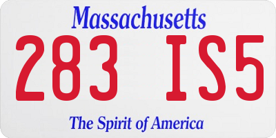 MA license plate 283IS5