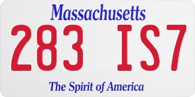 MA license plate 283IS7