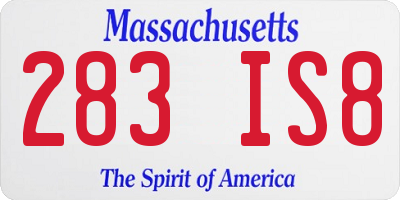 MA license plate 283IS8