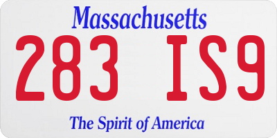 MA license plate 283IS9