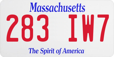 MA license plate 283IW7
