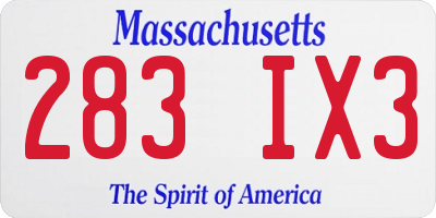 MA license plate 283IX3