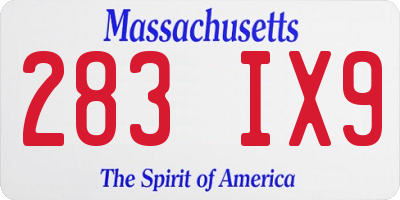 MA license plate 283IX9