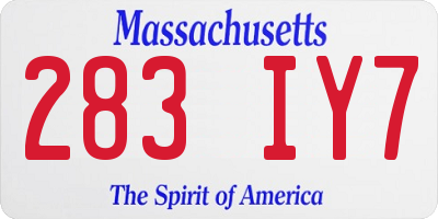 MA license plate 283IY7