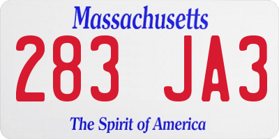 MA license plate 283JA3