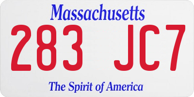 MA license plate 283JC7