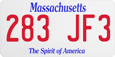 MA license plate 283JF3