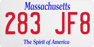 MA license plate 283JF8