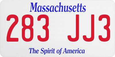 MA license plate 283JJ3