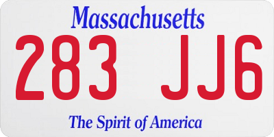 MA license plate 283JJ6