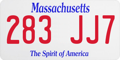 MA license plate 283JJ7