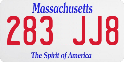 MA license plate 283JJ8