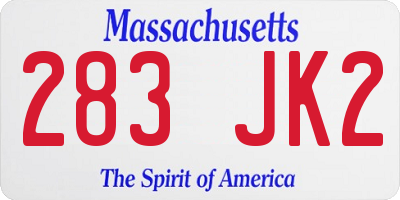 MA license plate 283JK2