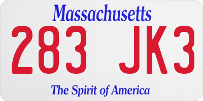 MA license plate 283JK3