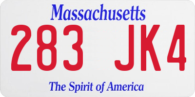 MA license plate 283JK4