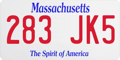 MA license plate 283JK5