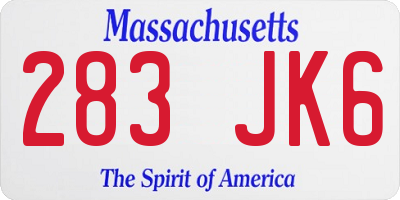 MA license plate 283JK6
