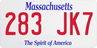 MA license plate 283JK7