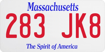 MA license plate 283JK8