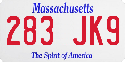 MA license plate 283JK9