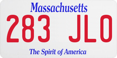 MA license plate 283JL0