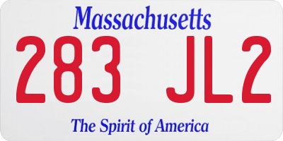 MA license plate 283JL2