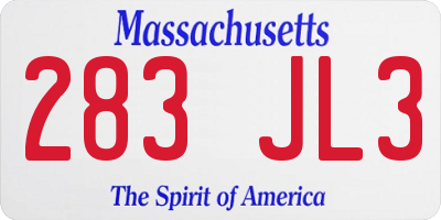 MA license plate 283JL3