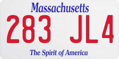 MA license plate 283JL4
